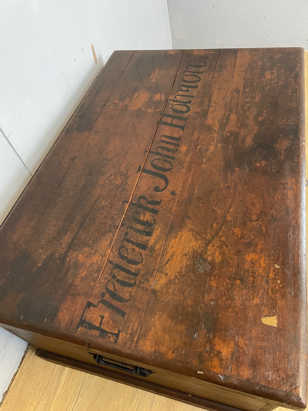 C19TH painted pine box with key  View IV