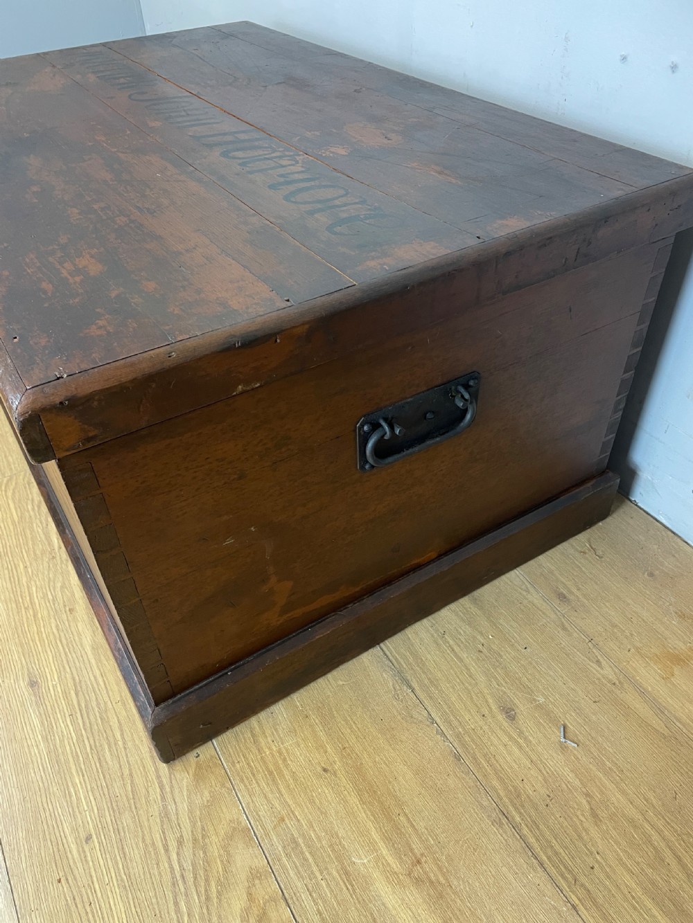C19TH painted pine box with key  View V