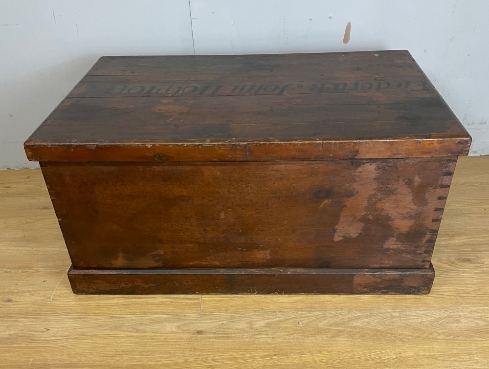 C19TH painted pine box with key  View X