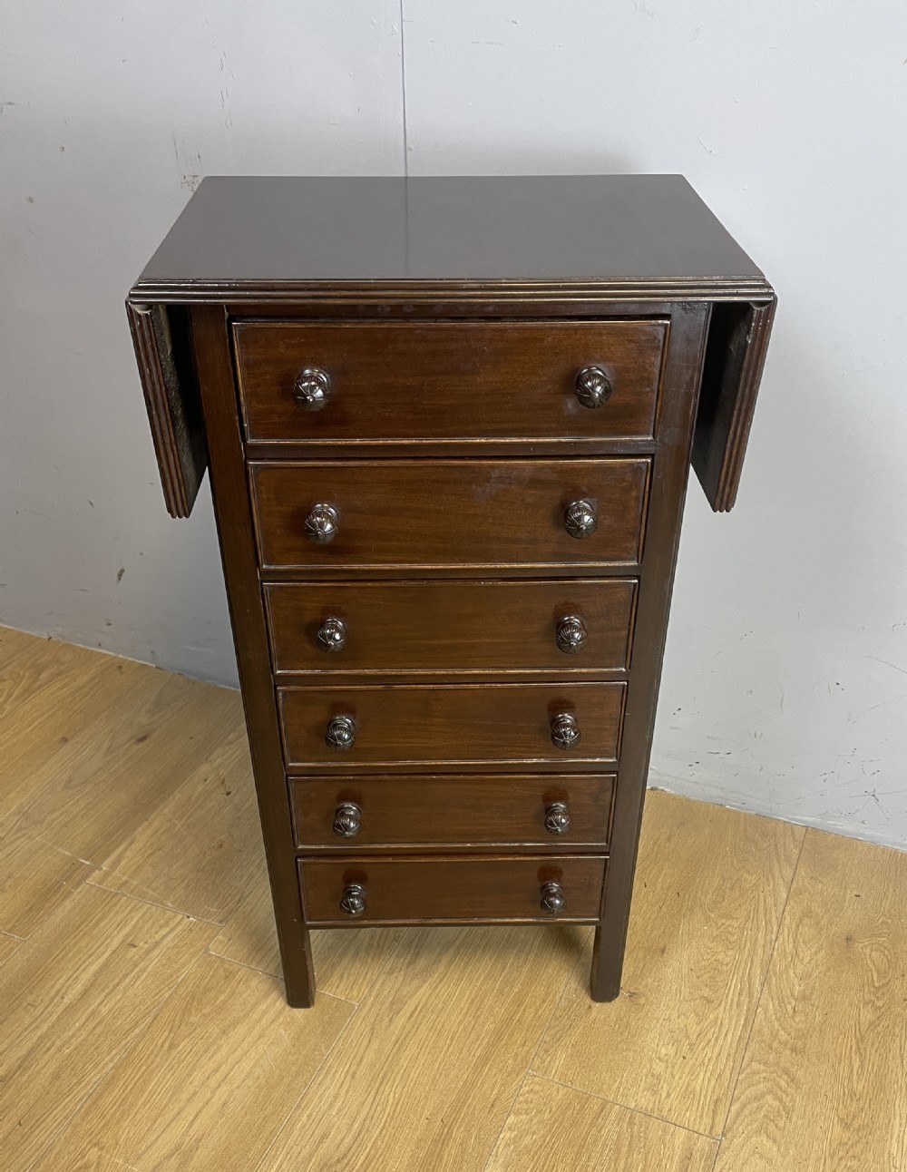 Edwardian six drawer cabinet with drop flap top 