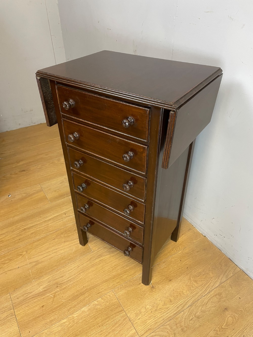 Edwardian six drawer cabinet with drop flap top  View II
