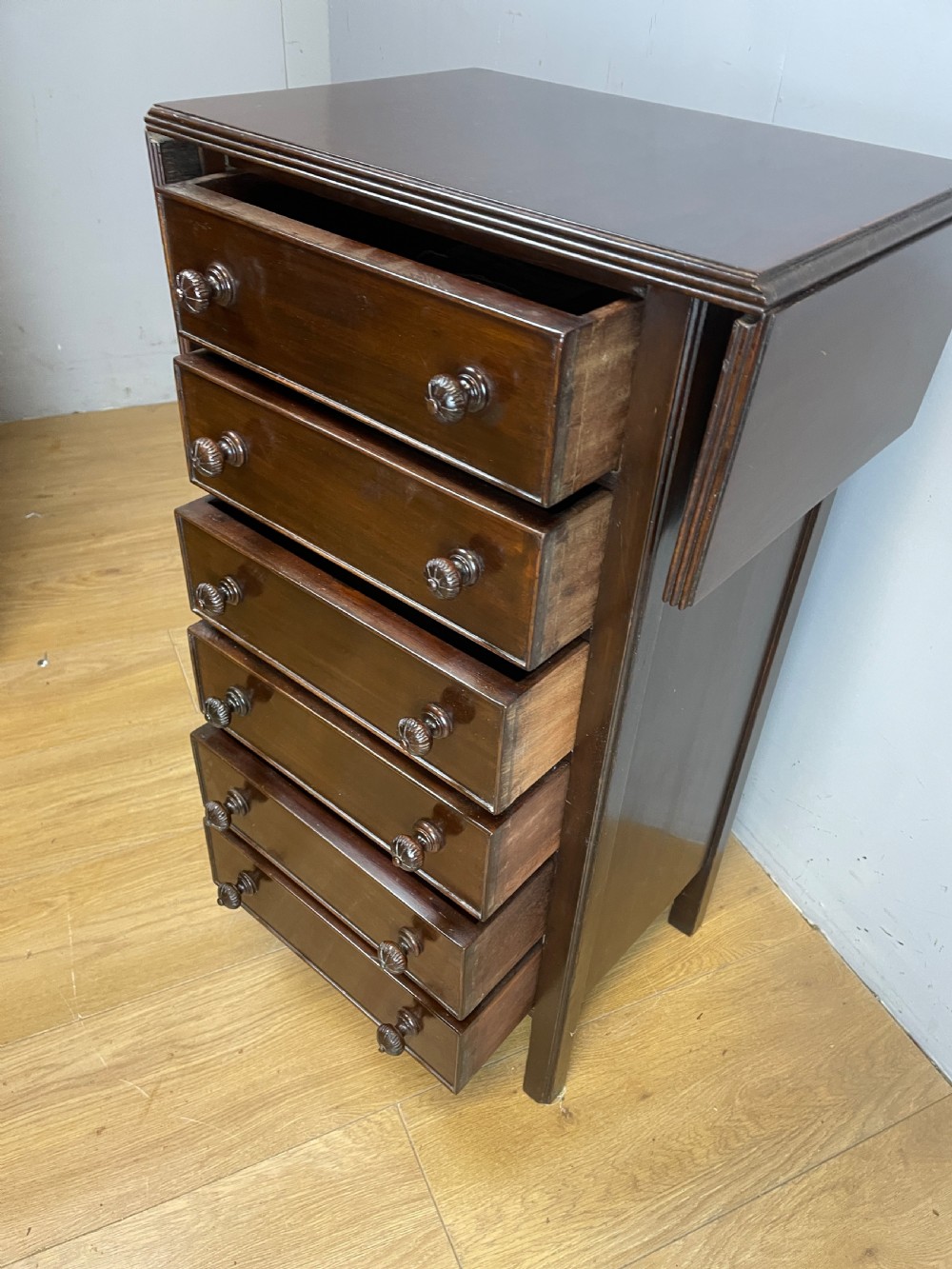 Edwardian six drawer cabinet with drop flap top  View IV