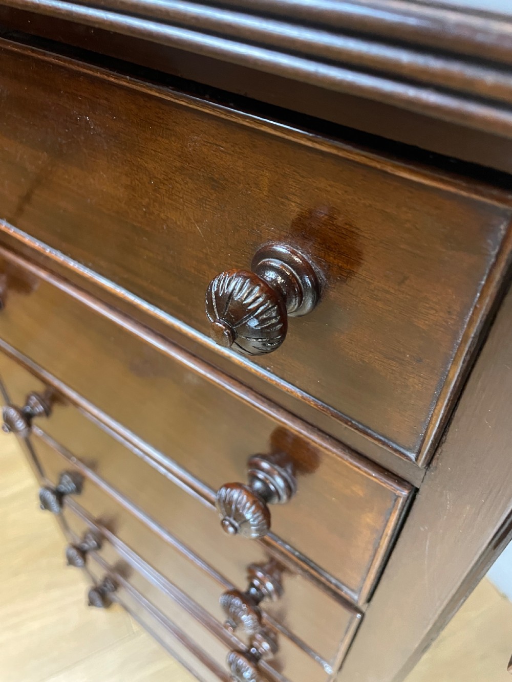 Edwardian six drawer cabinet with drop flap top  View V