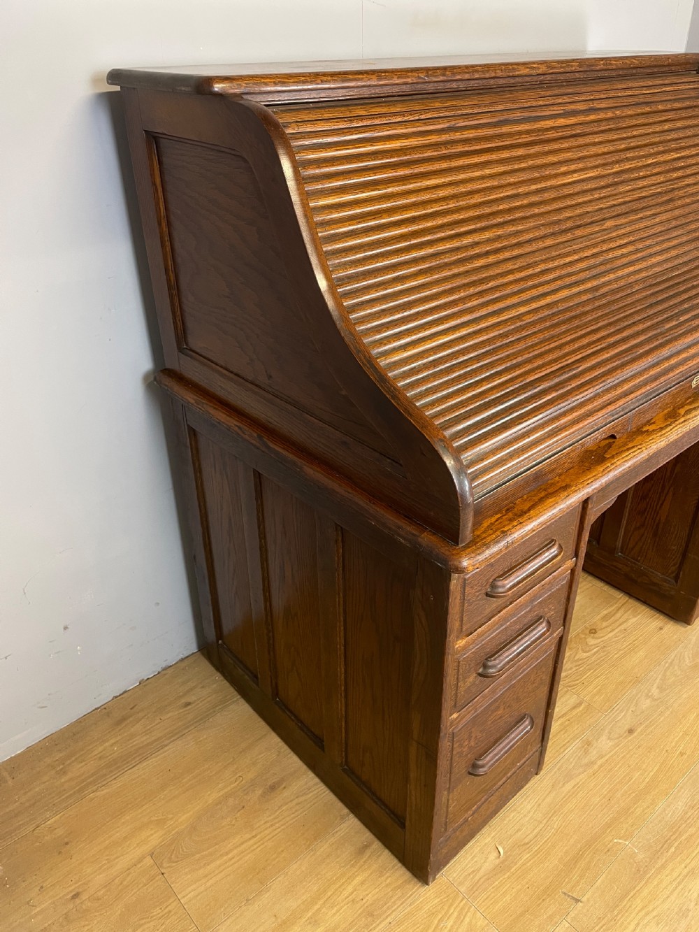 Edwardian oak roll top desk  View III