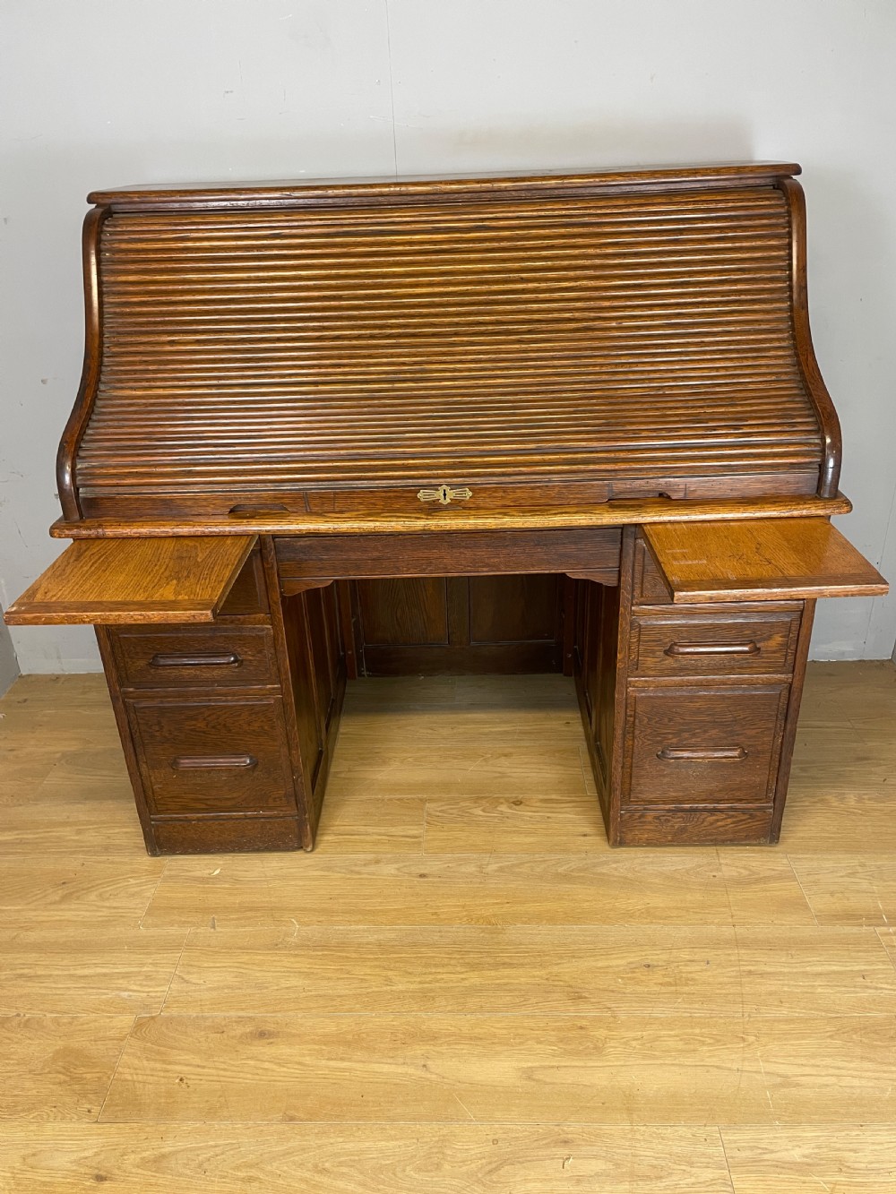 Edwardian oak roll top desk  View V
