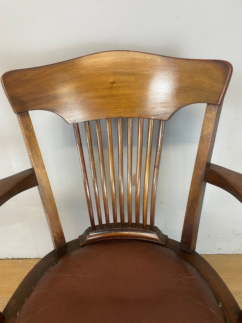 Edwardian mahogany revolving desk chair with leather seat  View IV