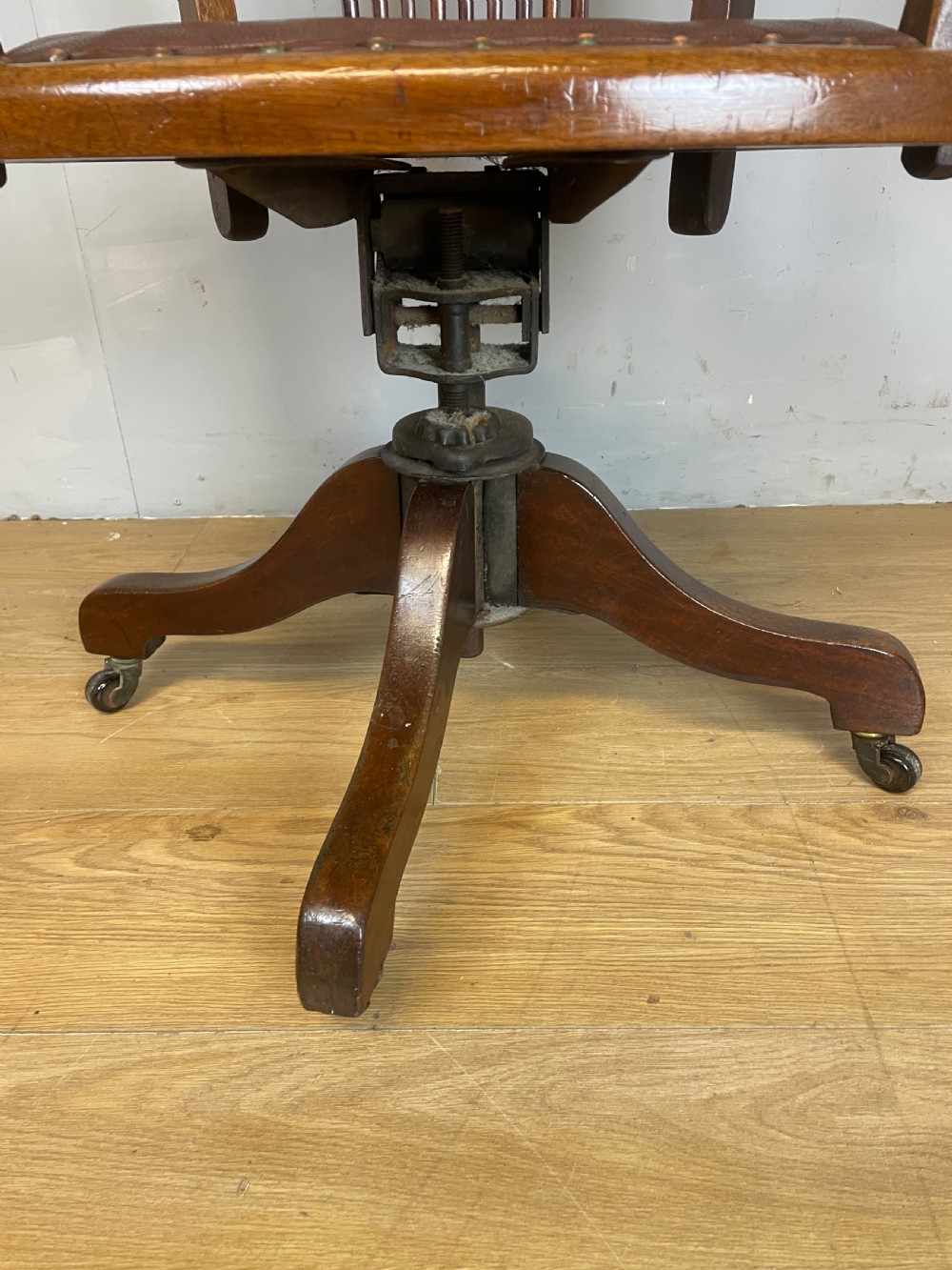 Edwardian mahogany revolving desk chair with leather seat  View VI