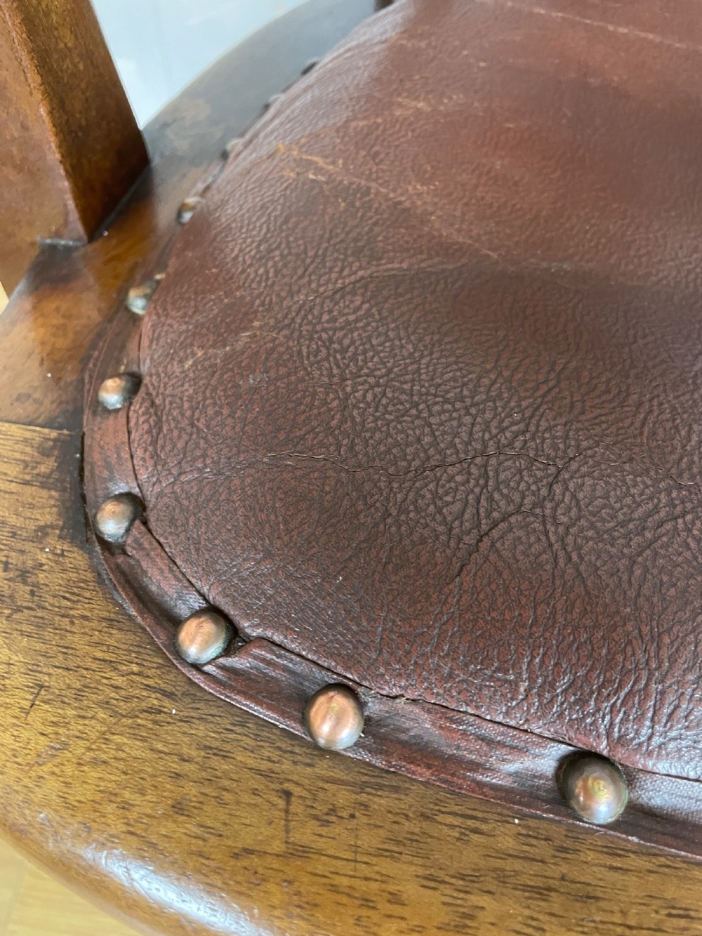 Edwardian mahogany revolving desk chair with leather seat  View XI