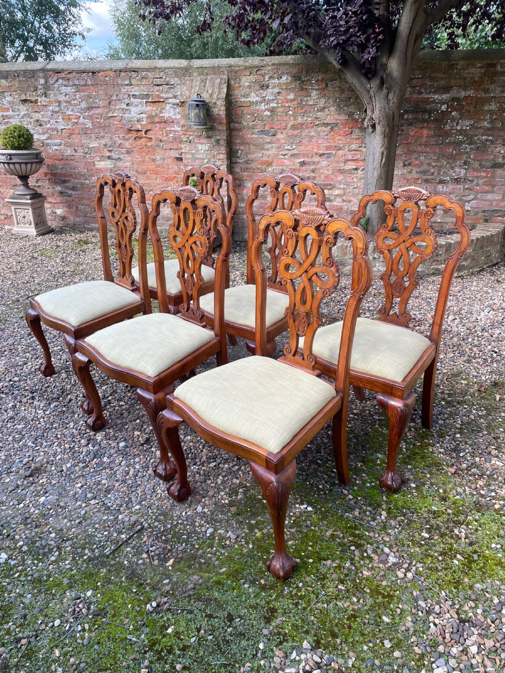 Set of six solid walnut Queen Anne style dining chairs circa 1900