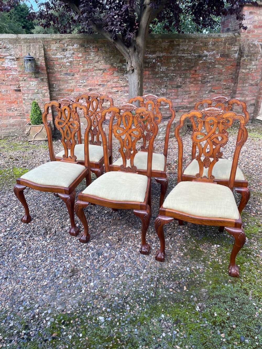 Set of six solid walnut Queen Anne style dining chairs circa 1900 View II