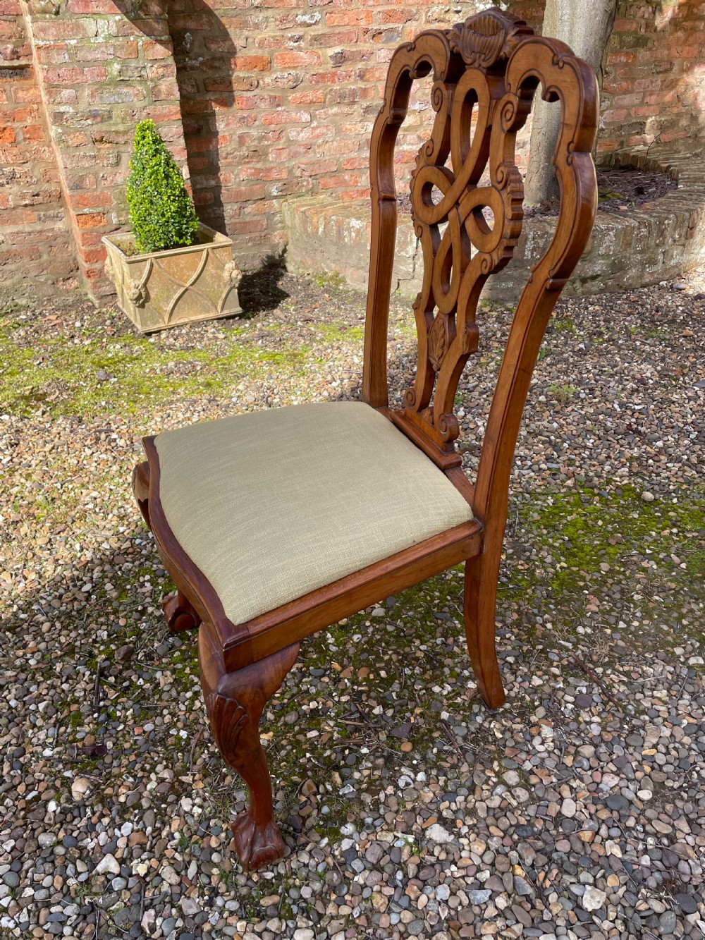 Set of six solid walnut Queen Anne style dining chairs circa 1900 View VII