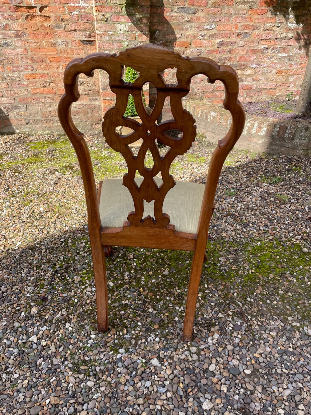 Set of six solid walnut Queen Anne style dining chairs circa 1900 View VIII