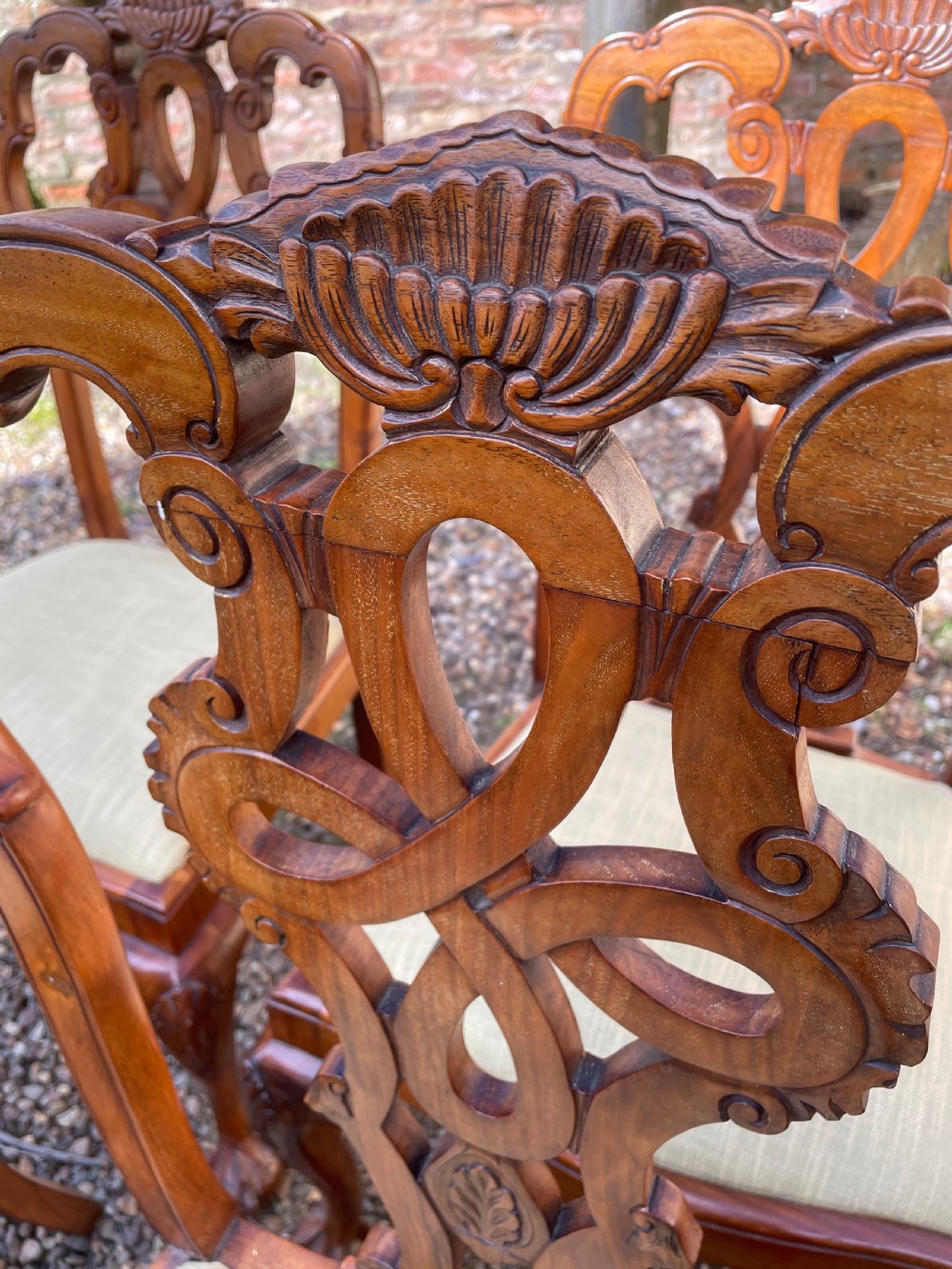 Set of six solid walnut Queen Anne style dining chairs circa 1900 View IX