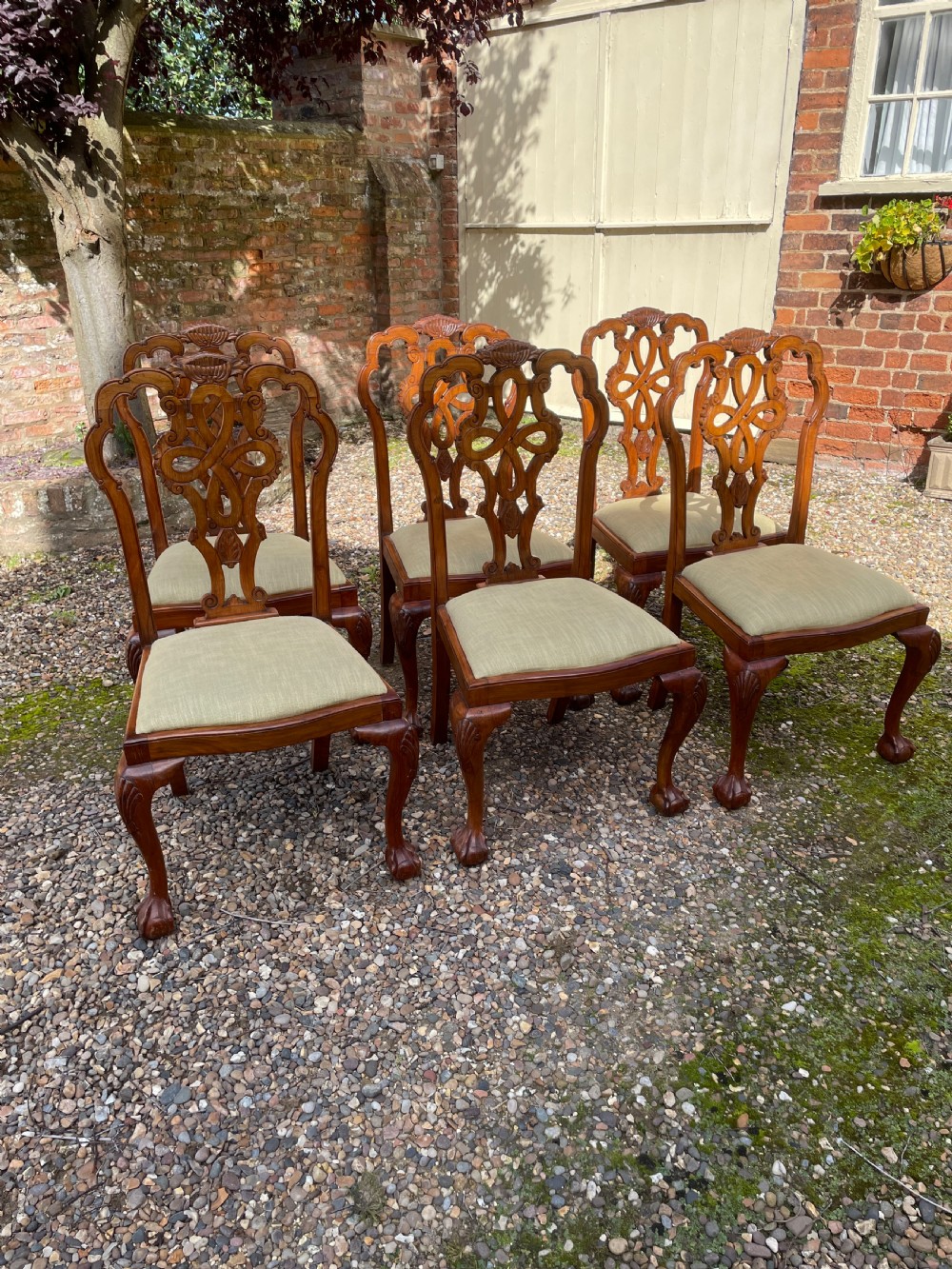 Set of six solid walnut Queen Anne style dining chairs circa 1900 View XI