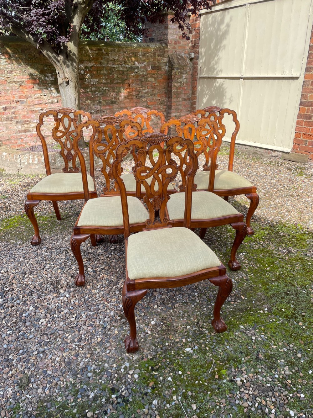 Set of six solid walnut Queen Anne style dining chairs circa 1900 View XIII