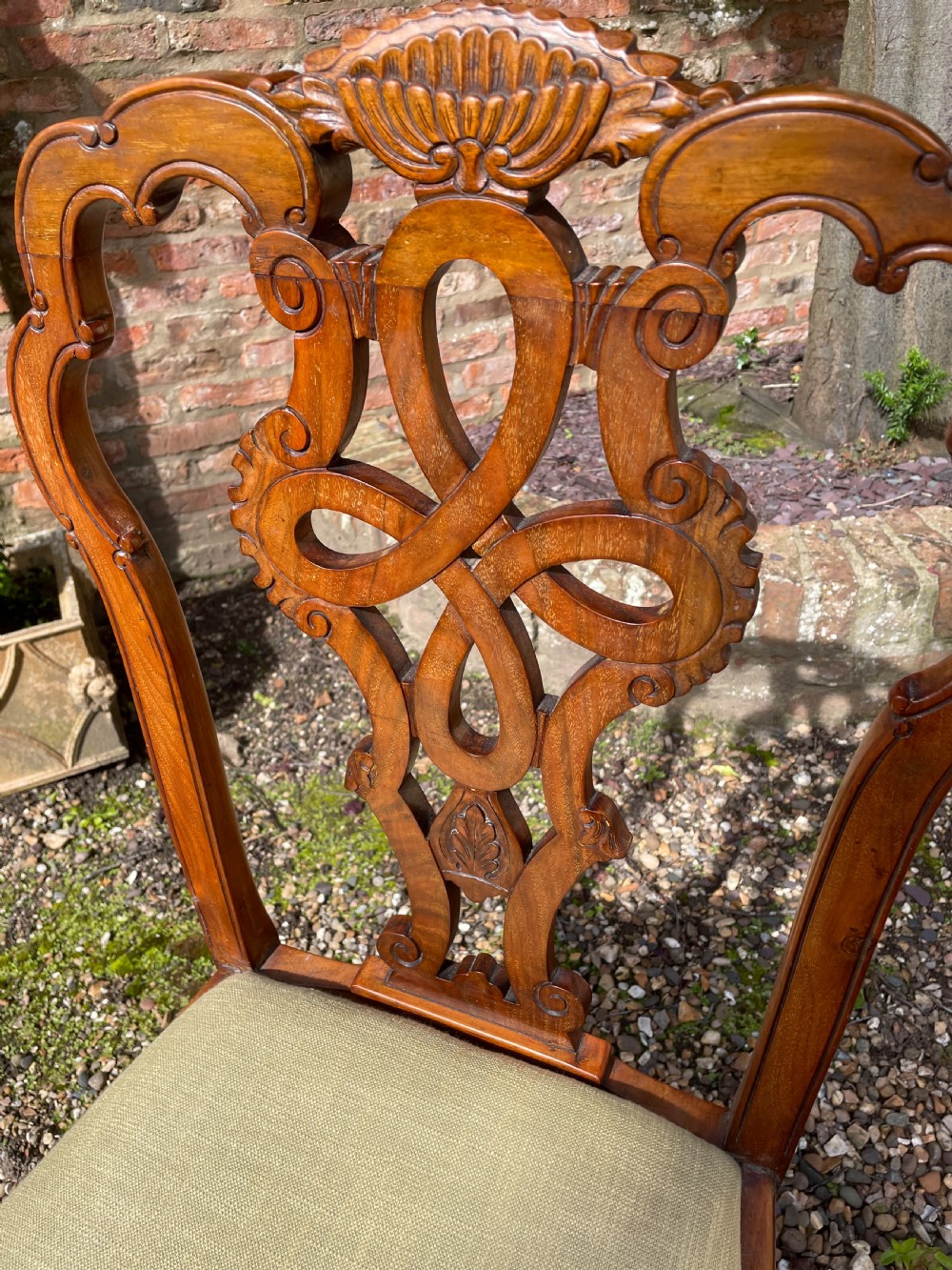 Set of six solid walnut Queen Anne style dining chairs circa 1900 View XV