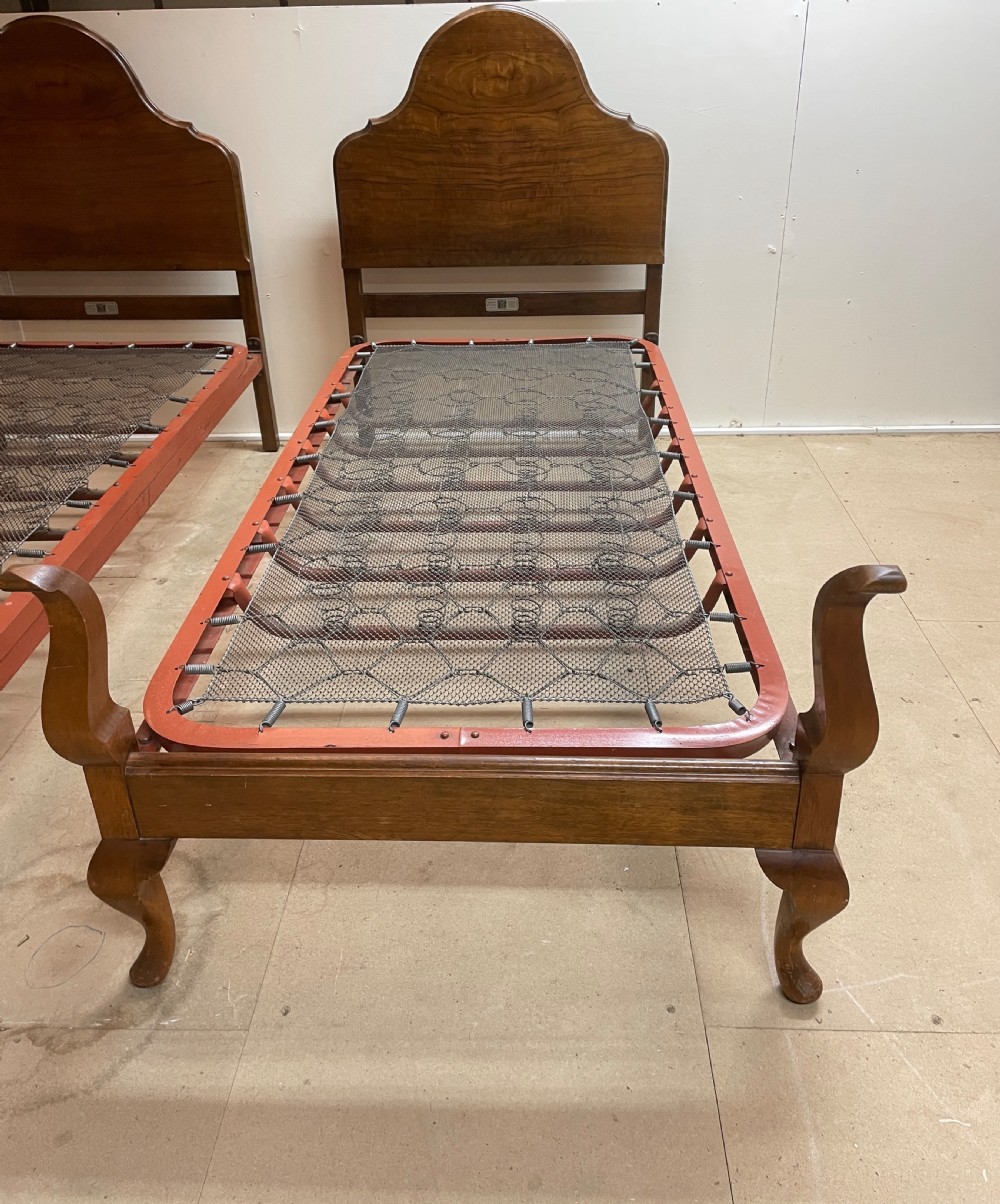 Early C20th pair of walnut single beds by Staples and Co View II