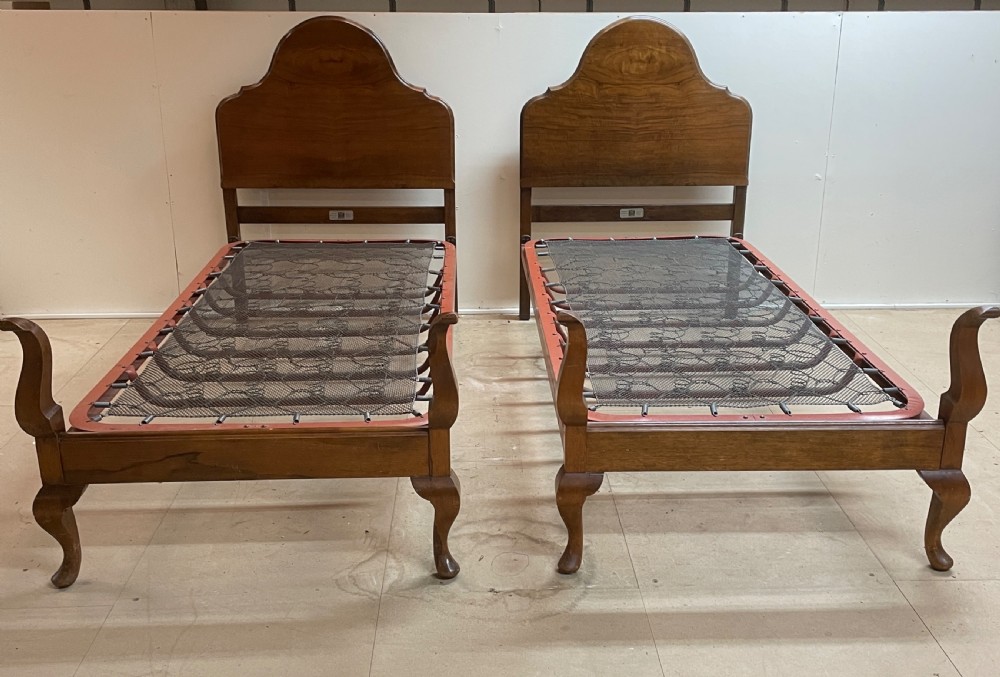 Early C20th pair of walnut single beds by Staples and Co View VI