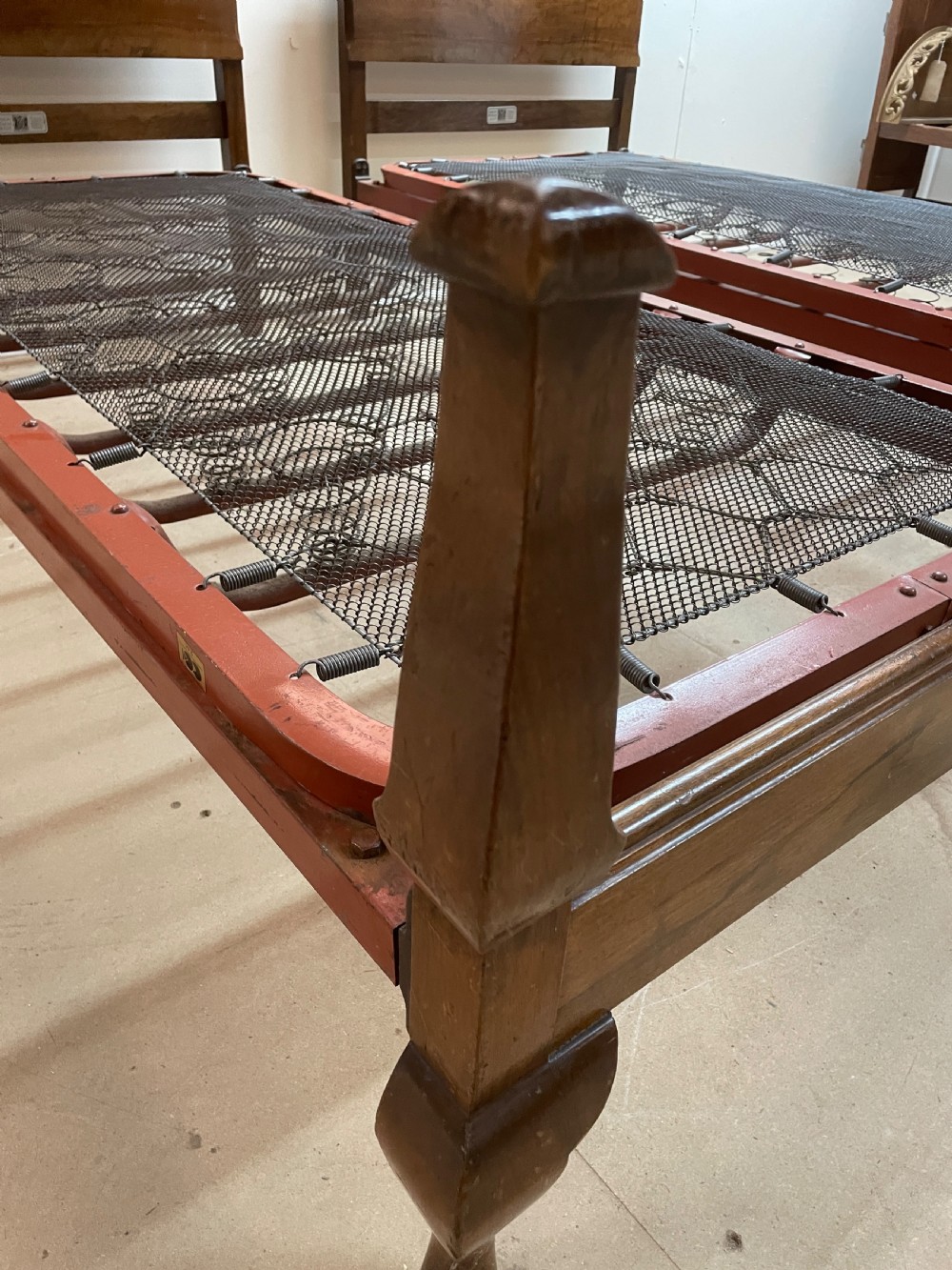 Early C20th pair of walnut single beds by Staples and Co View IX