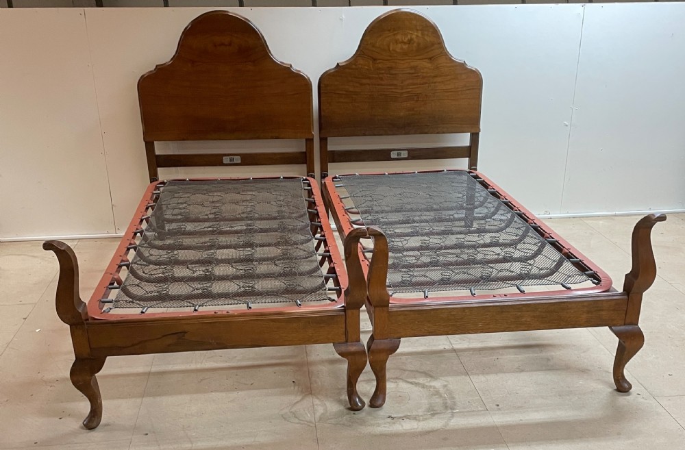 Early C20th pair of walnut single beds by Staples and Co View XII