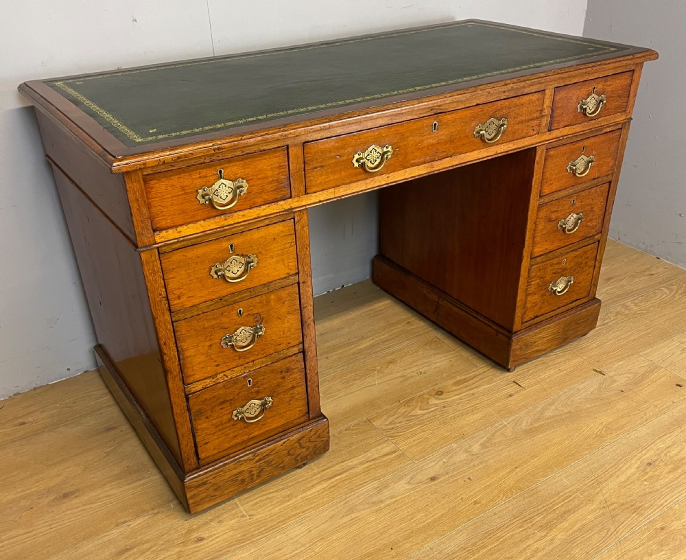 C19TH walnut three part desk with inset leather top 