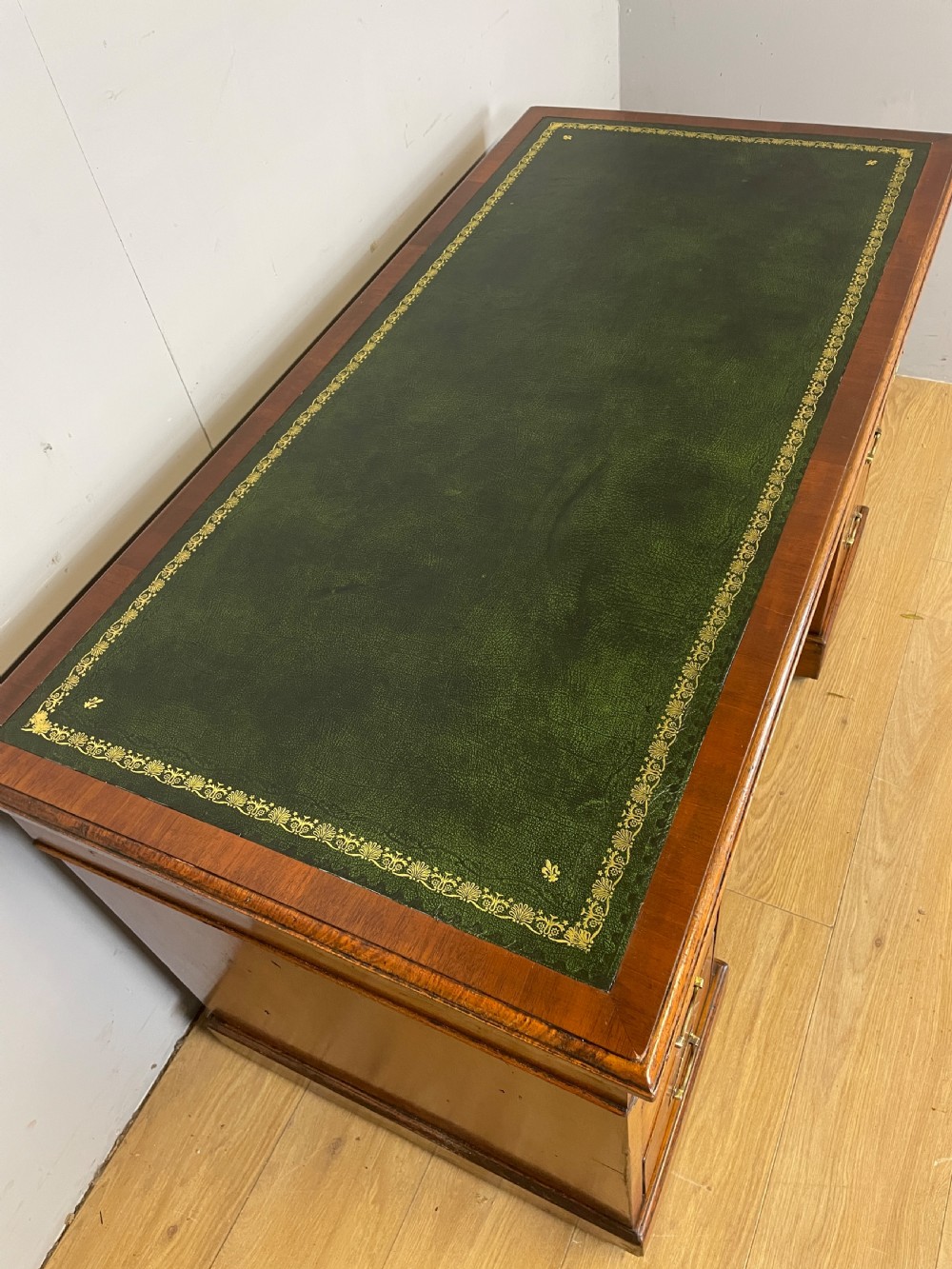 C19TH walnut three part desk with inset leather top  View II