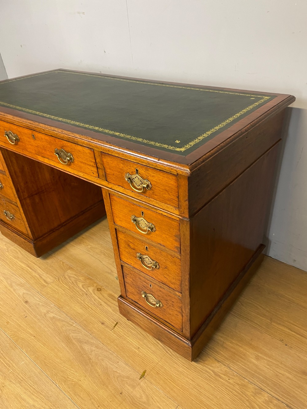 C19TH walnut three part desk with inset leather top  View III