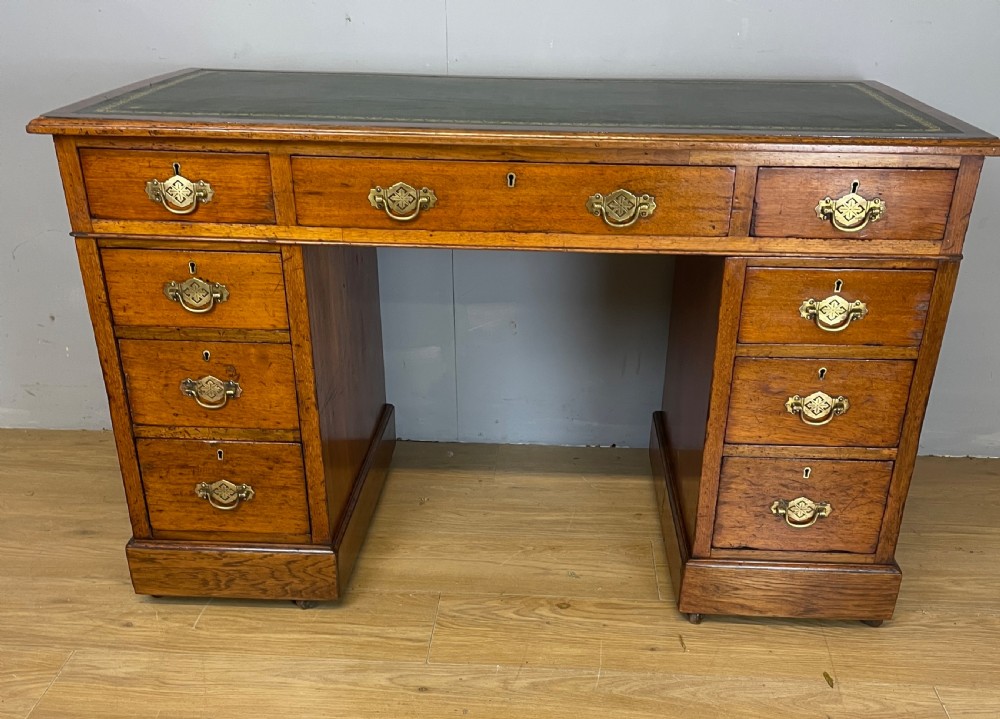 C19TH walnut three part desk with inset leather top  View IV