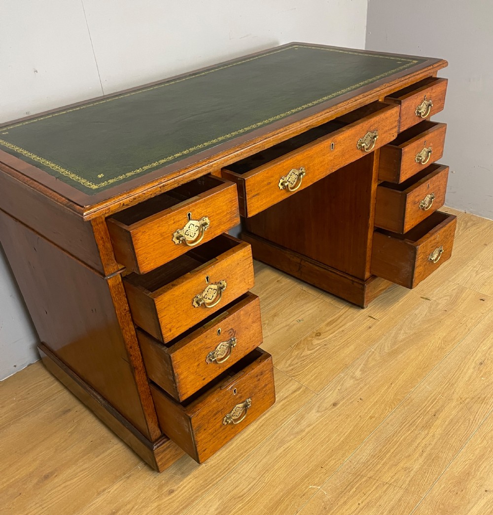 C19TH walnut three part desk with inset leather top  View V