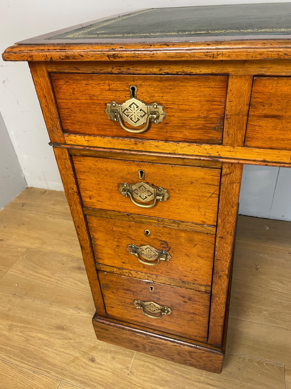 C19TH walnut three part desk with inset leather top  View VI