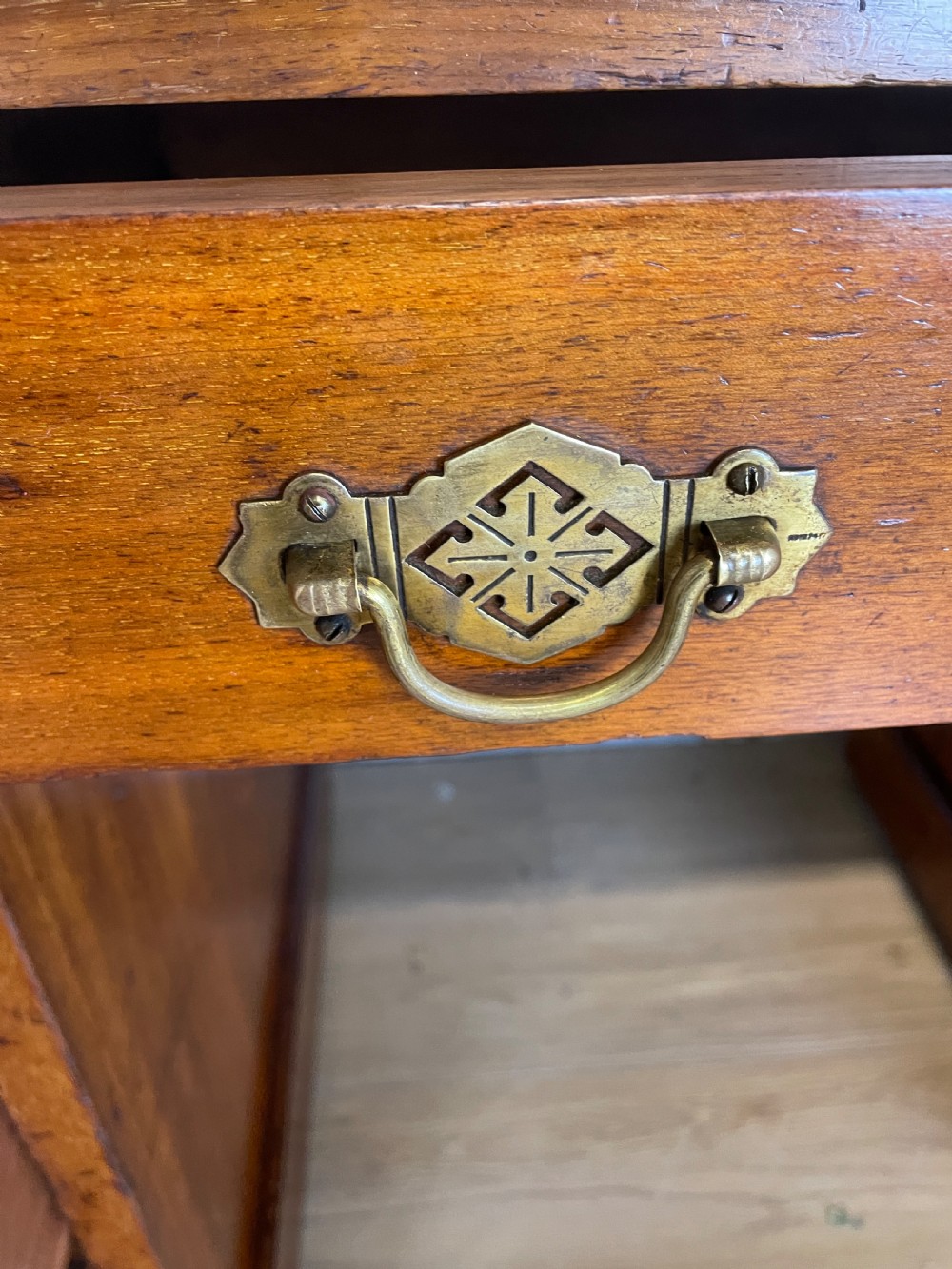 C19TH walnut three part desk with inset leather top  View VII