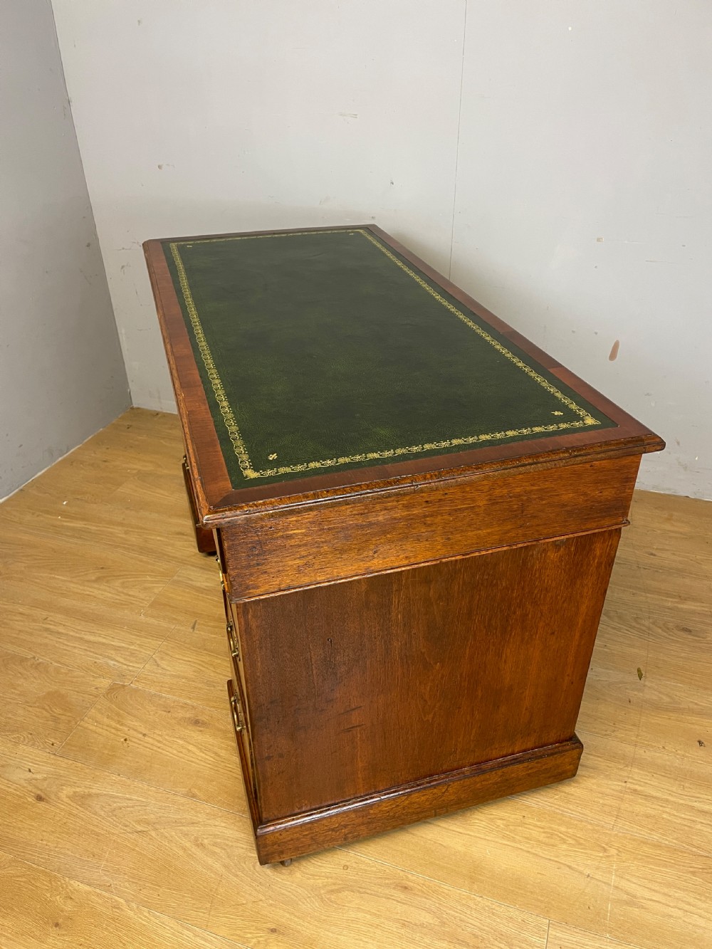 C19TH walnut three part desk with inset leather top  View VIII