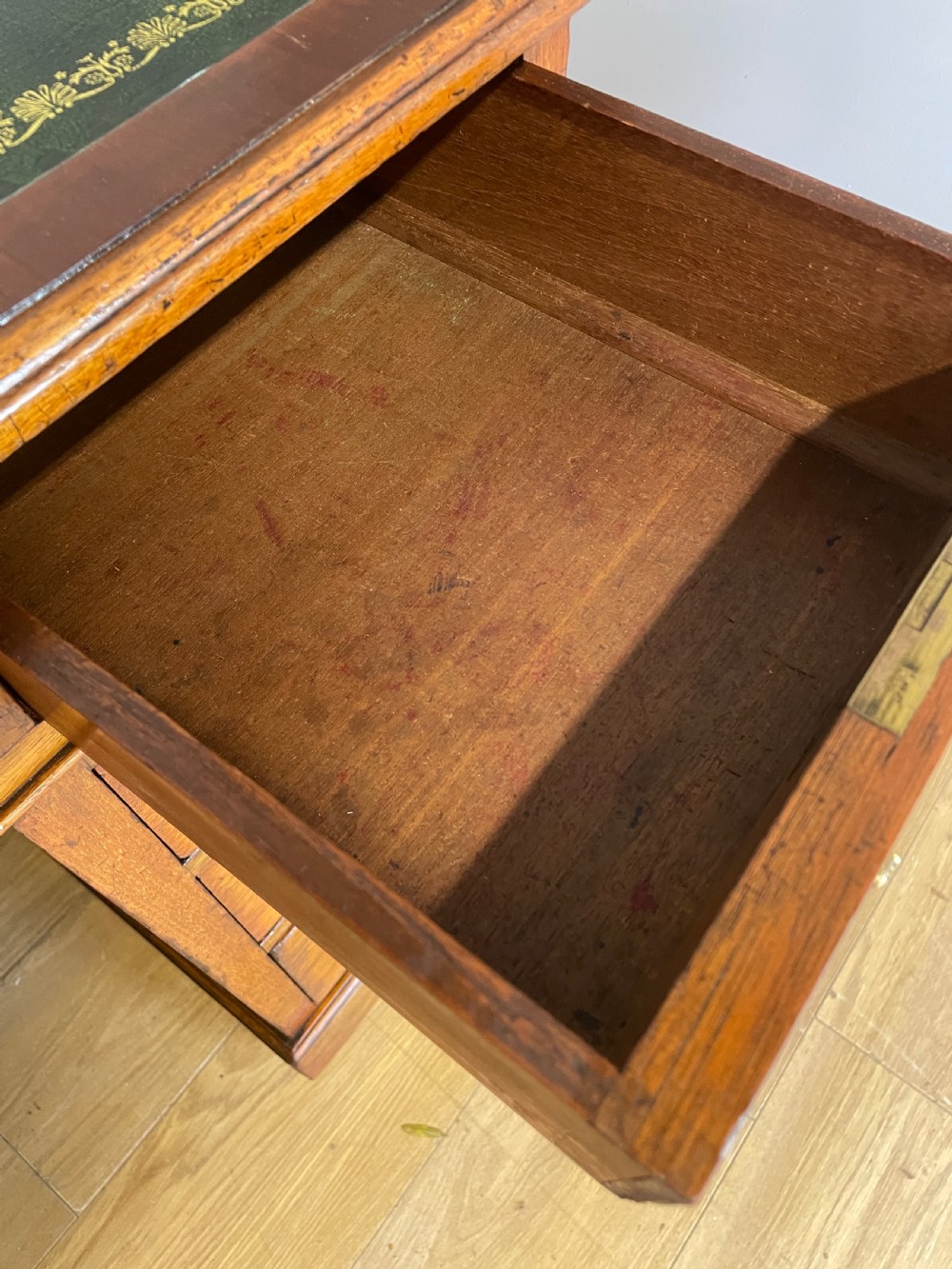 C19TH walnut three part desk with inset leather top  View XI