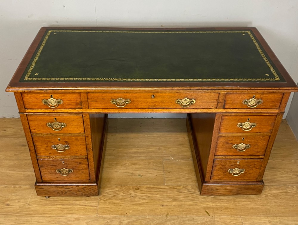 C19TH walnut three part desk with inset leather top  View XIII