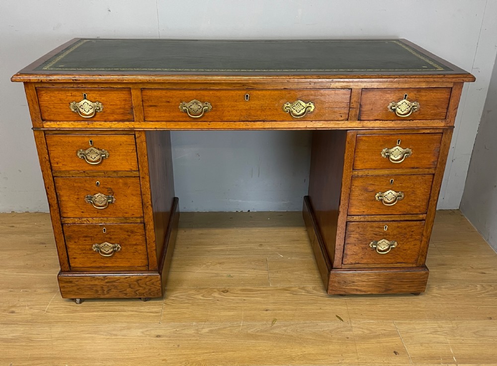 C19TH walnut three part desk with inset leather top  View XIV
