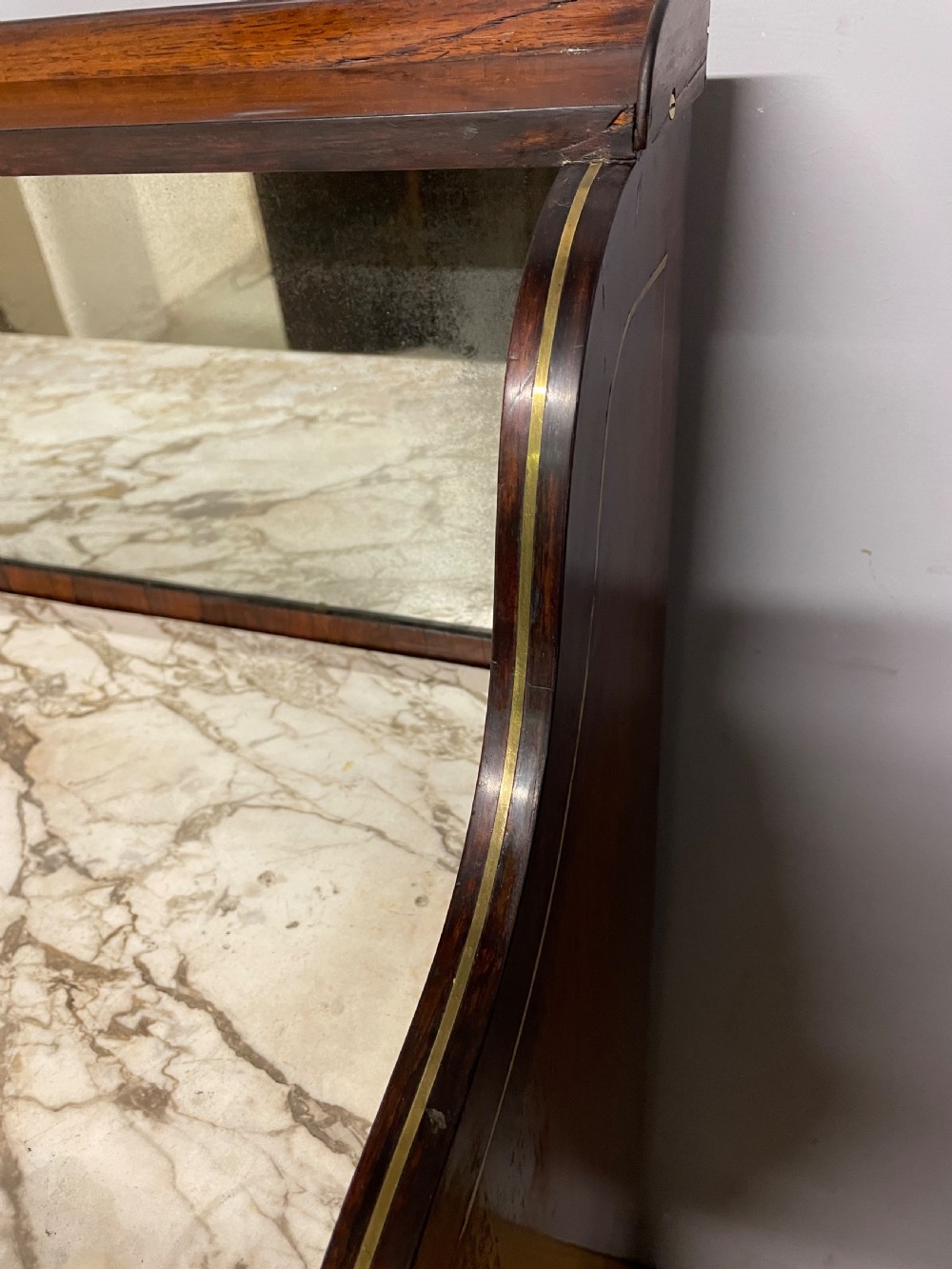 Regency rosewood brass inlaid marble topped bookcase circa 1820 View VI