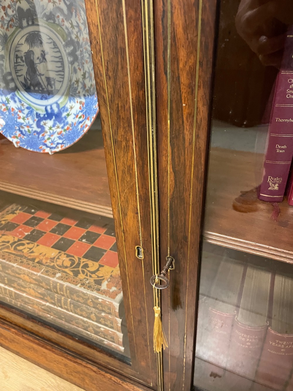 Regency rosewood brass inlaid marble topped bookcase circa 1820 View VIII