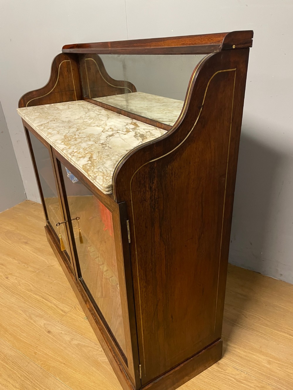 Regency rosewood brass inlaid marble topped bookcase circa 1820 View XI