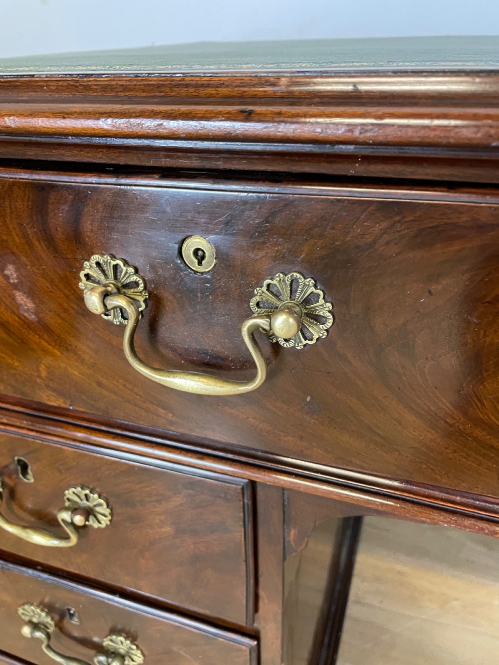 Georgian flame mahogany small partner style desk circa 1800 View IV