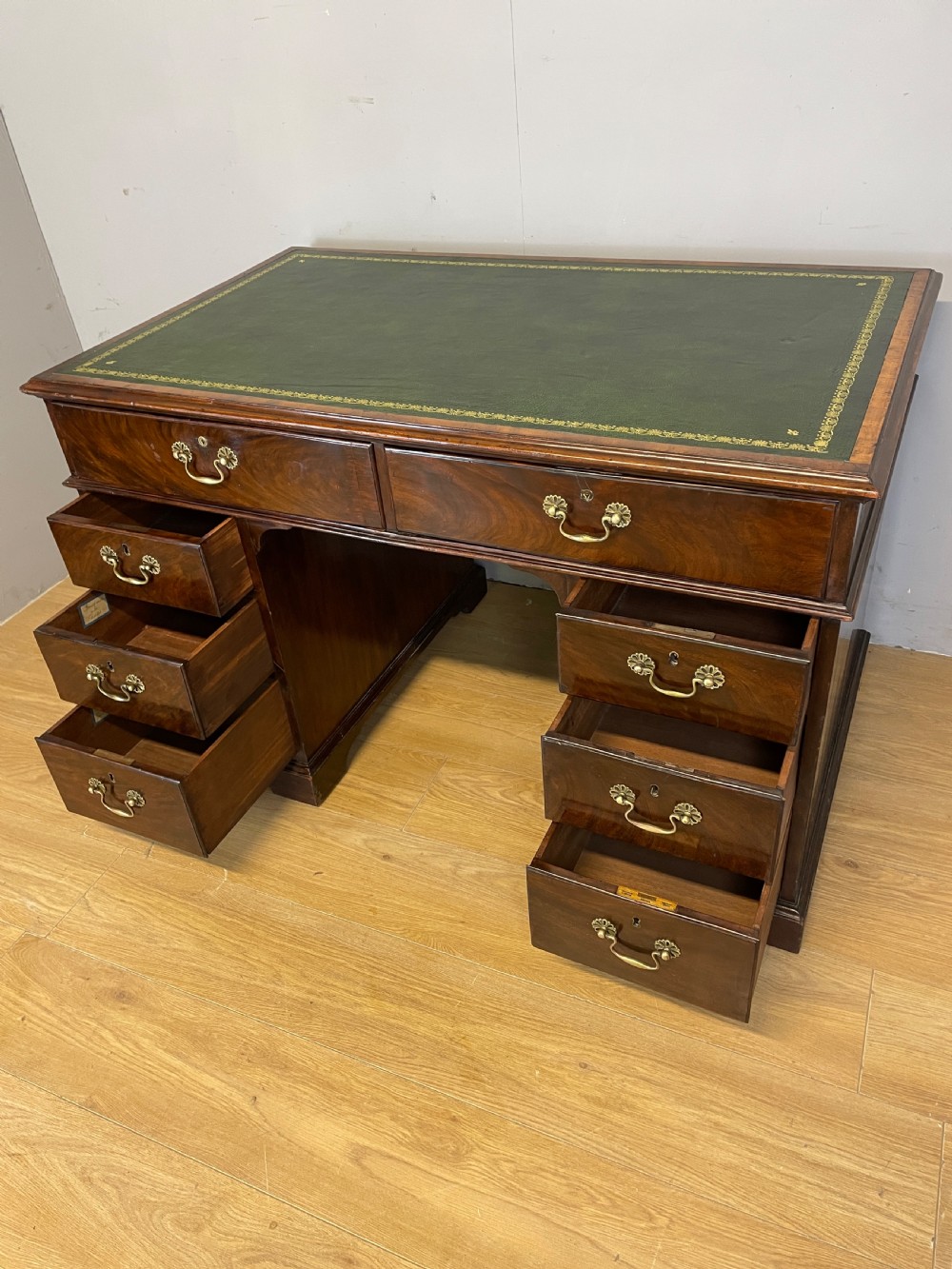 Georgian flame mahogany small partner style desk circa 1800 View XI