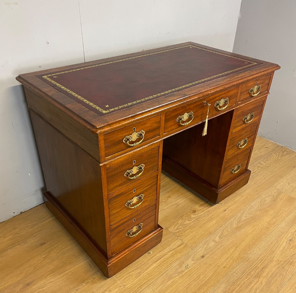 C19TH walnut three part desk with tooled  leather  top View II