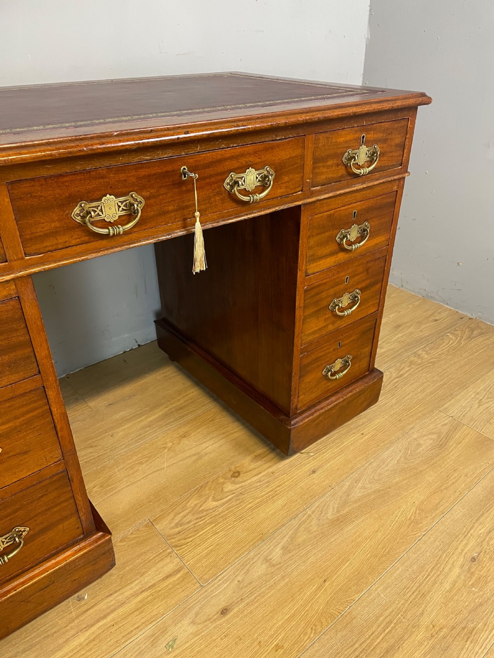 C19TH walnut three part desk with tooled  leather  top View III