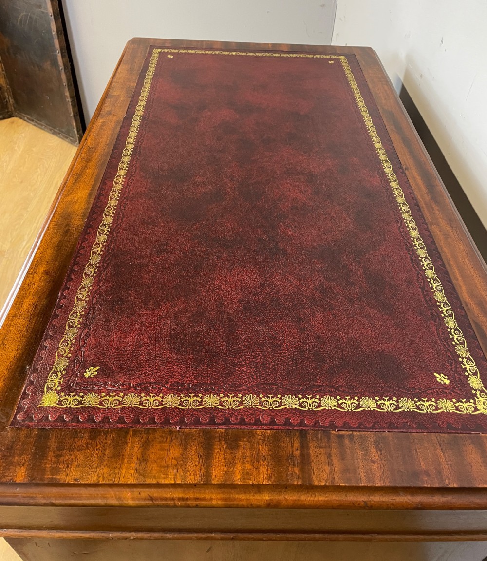 C19TH walnut three part desk with tooled  leather  top View IV