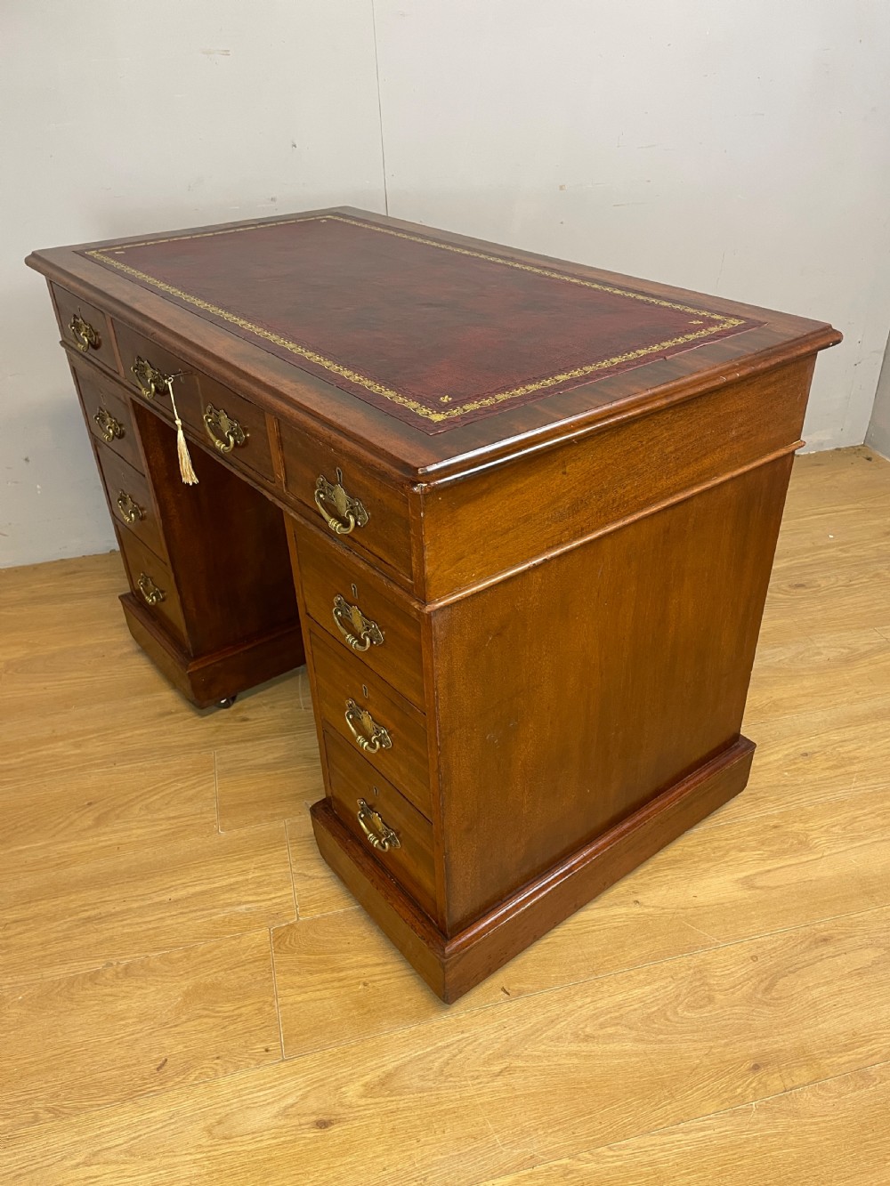 C19TH walnut three part desk with tooled  leather  top View V