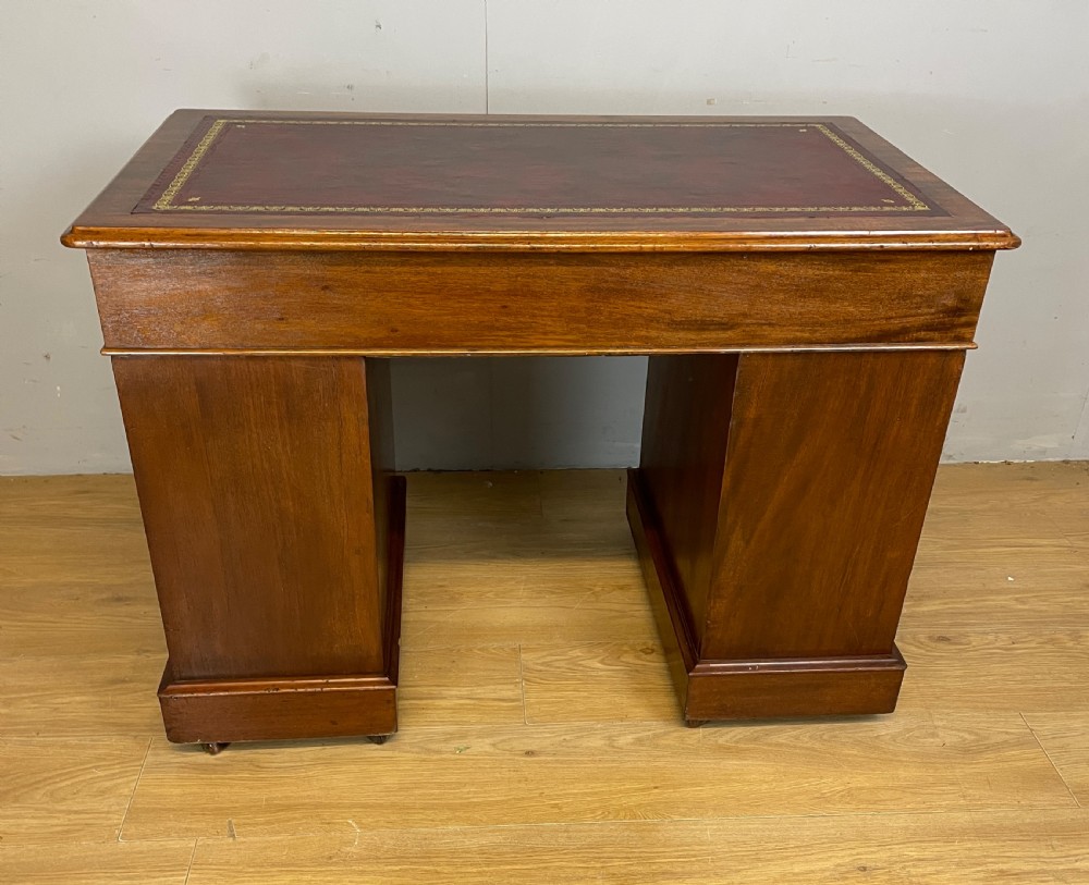 C19TH walnut three part desk with tooled  leather  top View VII