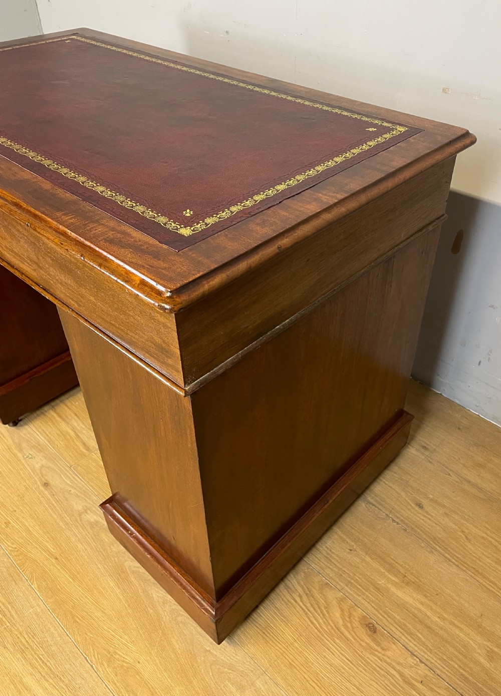 C19TH walnut three part desk with tooled  leather  top View VIII