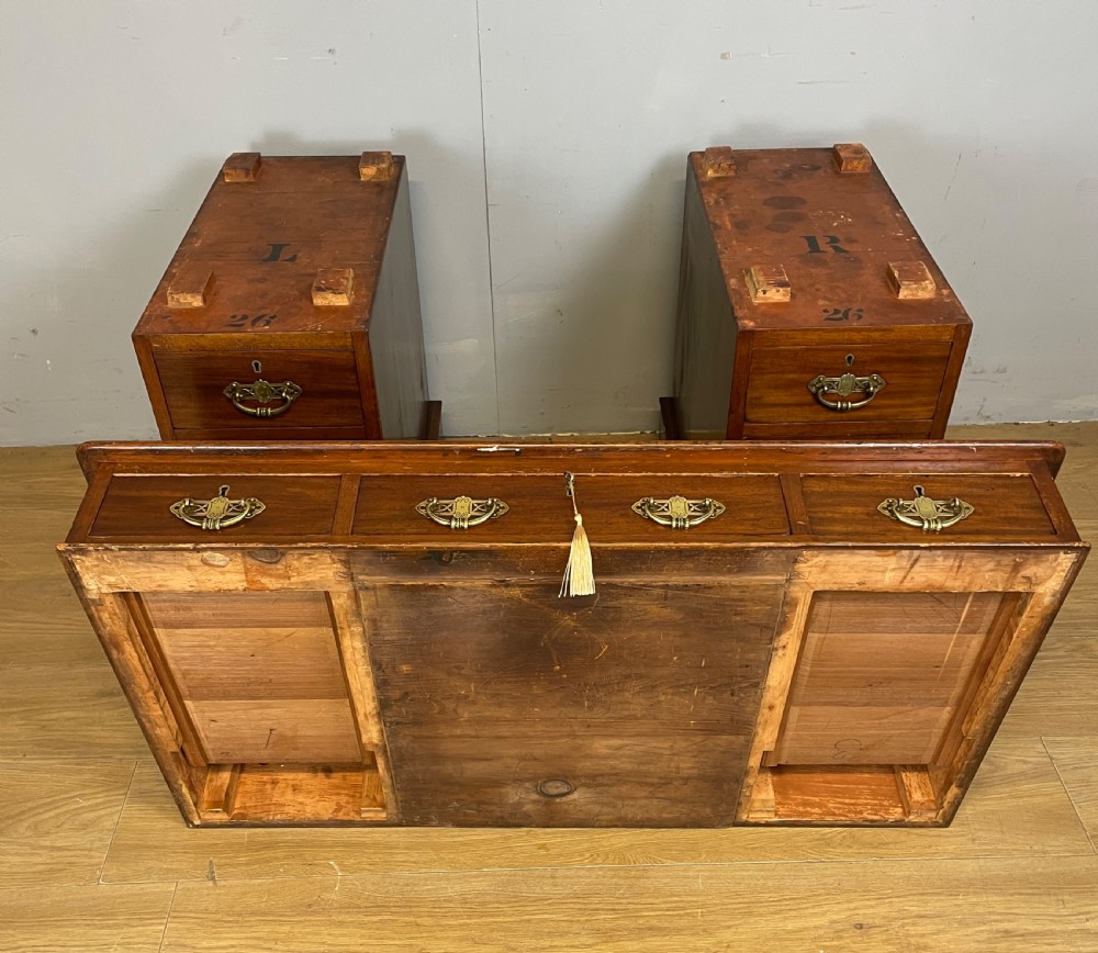 C19TH walnut three part desk with tooled  leather  top View IX