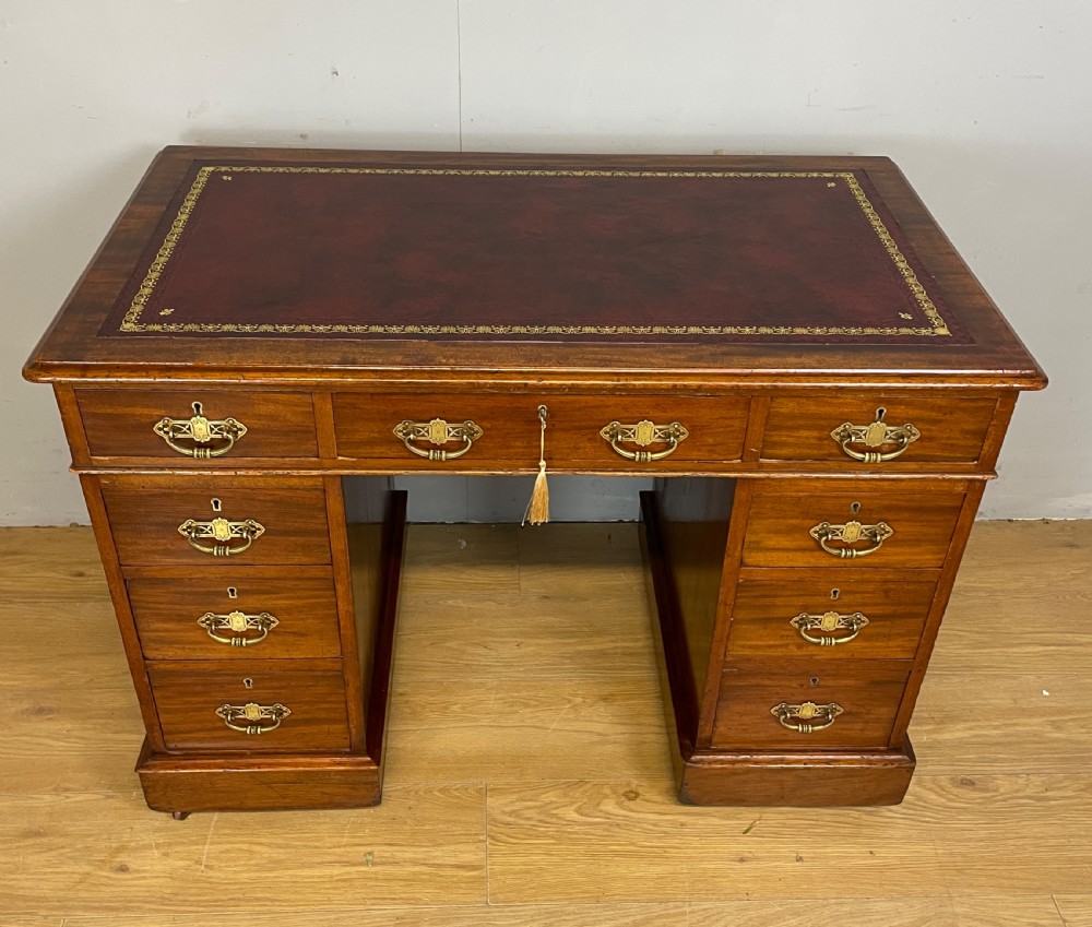 C19TH walnut three part desk with tooled  leather  top View X