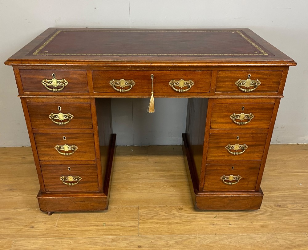 C19TH walnut three part desk with tooled  leather  top View XI