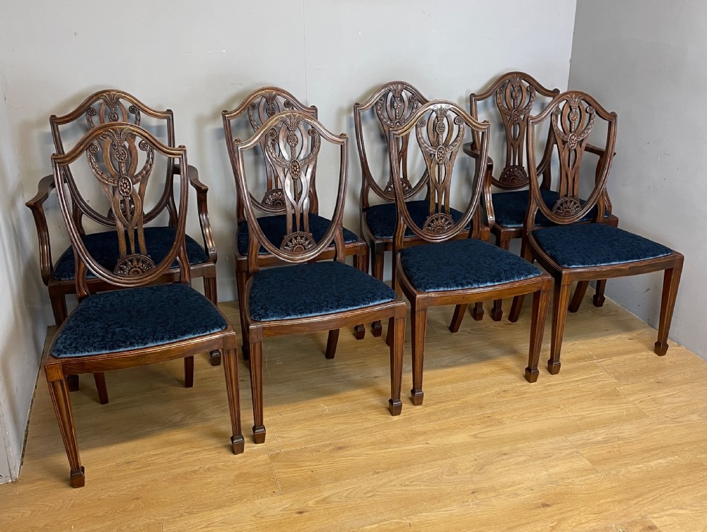 Set of eight mahogany shield back Hepplewhite style dining chairs circa 1900